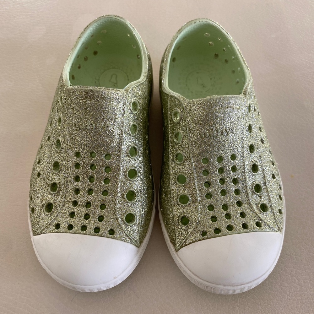 Native Shoes: Glitter light green Walker Size 7